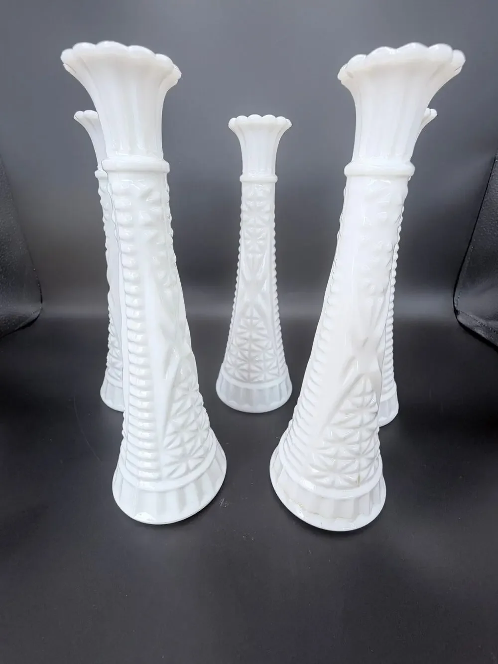 Set of 6 Vintage Stars & Bars Milk Glass Bud Vases 9